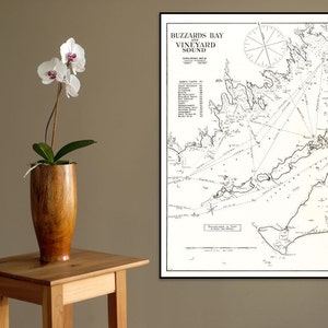 Vintage Antique Print von Buzzards Bay & Vineyard Sound auf Ihrer Wahl von Photo Paper Matte Papier oder Canvas Giclee