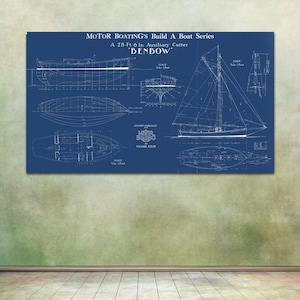 Print of Vintage BENBOW Boat Blueprint from Motor Boating&#39;s Build a Boat Series on Your Choice of Matte Paper, Photo Paper, or Canvas
