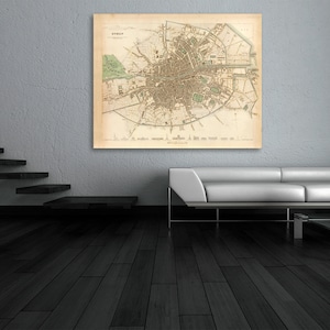 Print of Antique Map of Dublin Ireland on Photo Paper, Matte Paper or Stretched Canvas