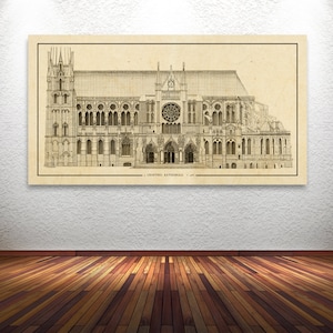 Impressão antiga da elevação da Catedral de Chartes na cor de sua escolha e em papel fotográfico, papel fosco ou tela Giclée.