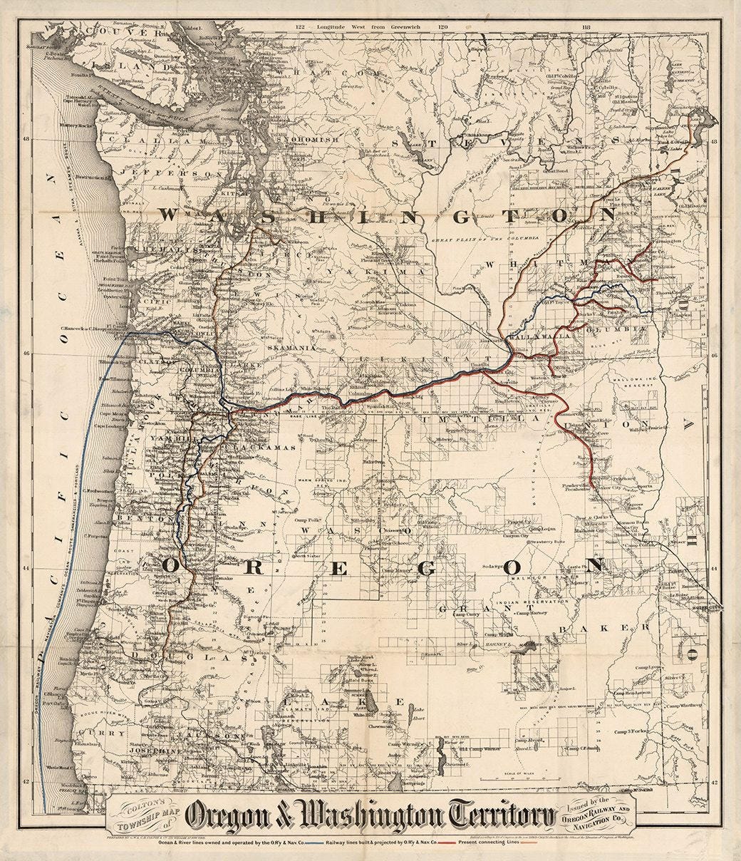 Print of Antique Map of Washington and Oregon on Photo Paper | Etsy