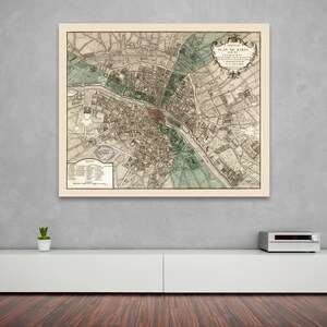 Antike Karte von Plan De Paris gedruckt auf mattem Fotopapier oder Leinwand