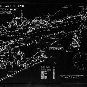 Stampa antica d'epoca di una carta nautica della parte orientale del Long Island Sound su carta fotografica opaca o tela giclée a scelta.