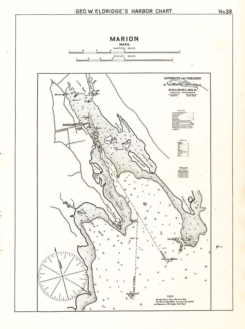 Antique Print of a Marion Massachusetts Nautical Chart on | Etsy