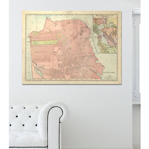 Druck einer antiken Karte von San Francisco auf Matte Papier, Fotopapier oder Leinwand Kostenloser Versand!