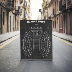 Stampa della tabella dei posti a sedere Vintage Orange Bowl su carta fotografica, carta opaca o tela
