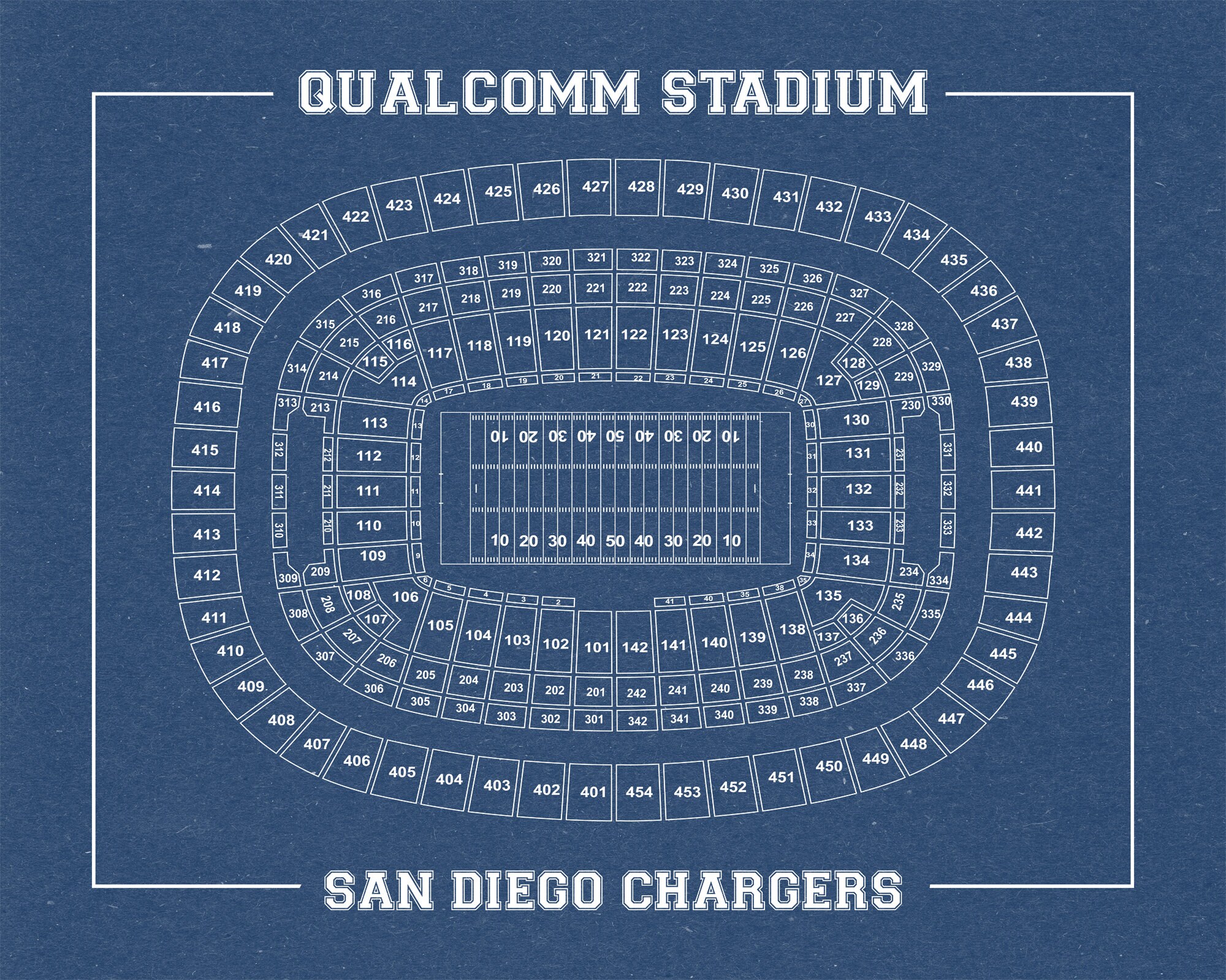 Print of Vintage Qualcomm Stadium Seating Chart Seating Chart - Etsy UK