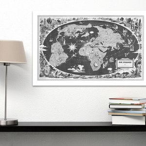 Vintage antike globale Air France Weltkarte Airline Flugzeug auf Fotopapier Matt Papier Leinwand Kunst Home Decor Giclée-Druck