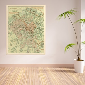 Druck einer antiken Karte von Jerusalem auf mattem Papier, Fotopapier oder gespannter Leinwand. Kostenloser Versand!