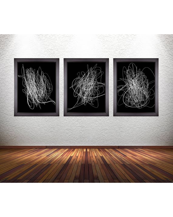 Set of 3 Minimalistic Abstract Line Art Prints on Premium Photo Paper, Stretched Canvas, or 300 GSM Heavy Matte Paper