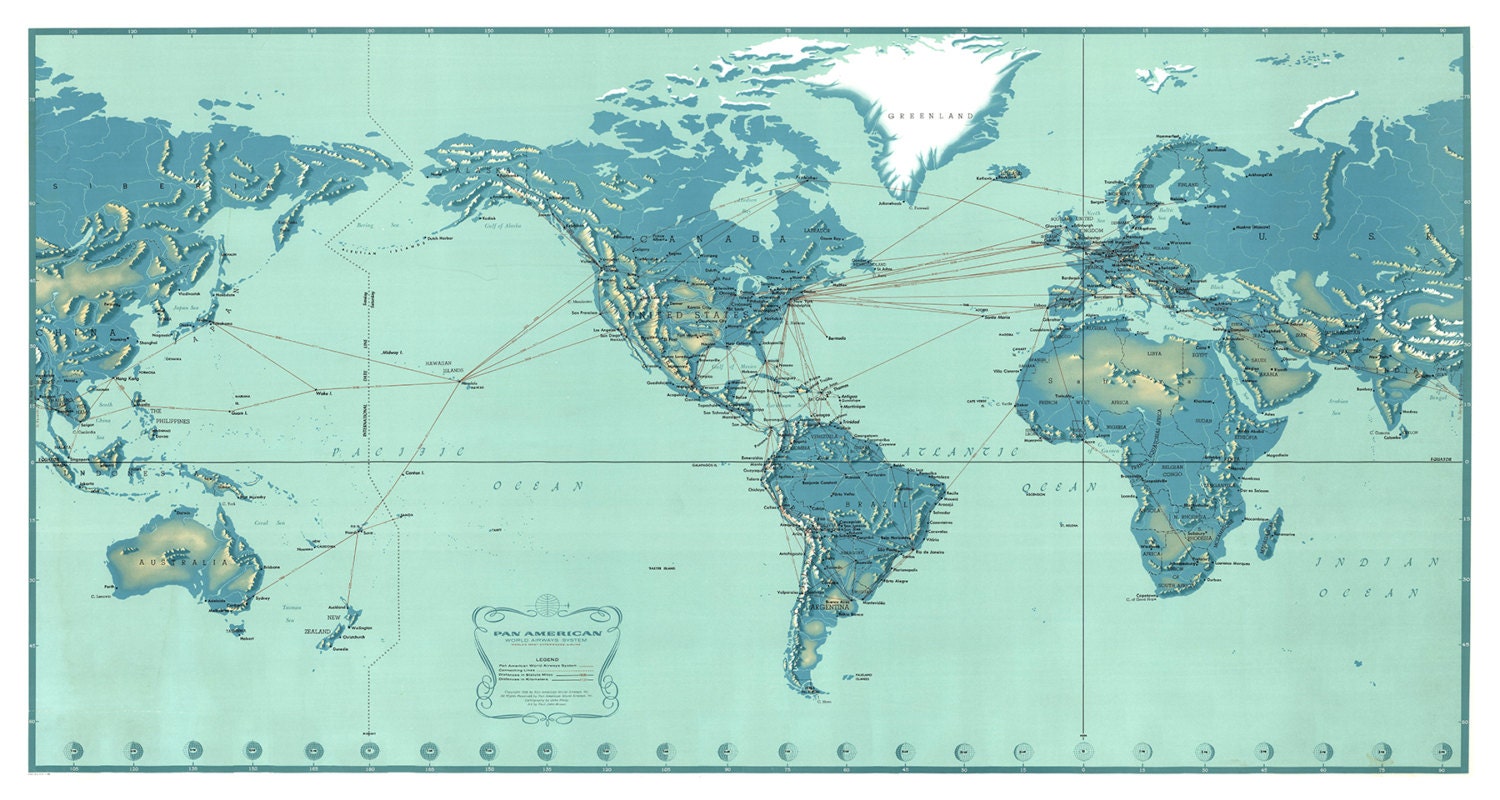 Pan Map Vintage Pan American Airways Map Print: Antique Giclee Wall Decor - Etsy