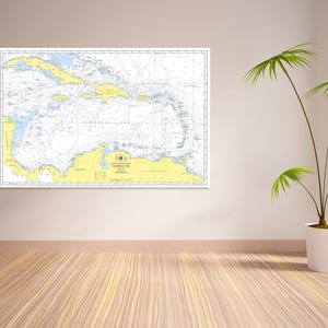 Druck von hochwertigen karibischen Meer Karte auf Ihrer Wahl von Fotopapier, Mattpapier oder gestreckt Leinwand