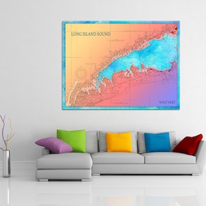 Impresión artística del gráfico de la parte oeste de Long Island Sound en su elección de papel fotográfico, papel mate o lienzo Giclée