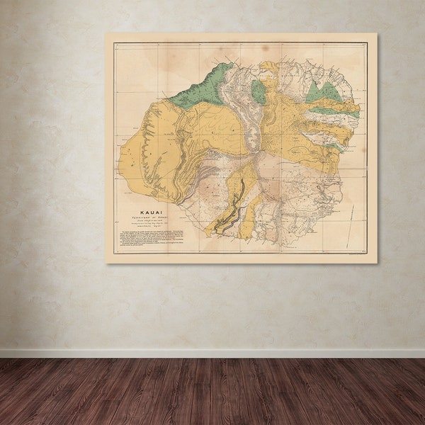 Print of Antique World Map of Kauai, Hawaii on Photo Paper, Matte Paper and Stretched Canvas