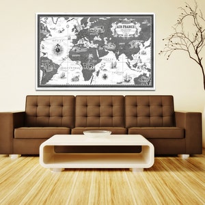 Vintage antike neue Welt Air France Weltkarte Airline Flugzeug auf Fotopapier Matt Papier Leinwand Kunst Home Decor Giclée-Druck