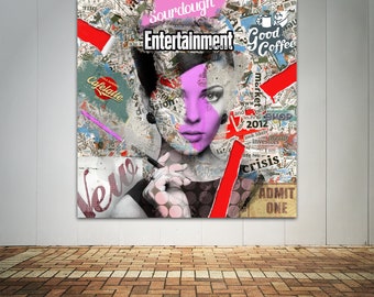 Abstract Female Face Collage Art Print: Modern Mix Media Home Decor