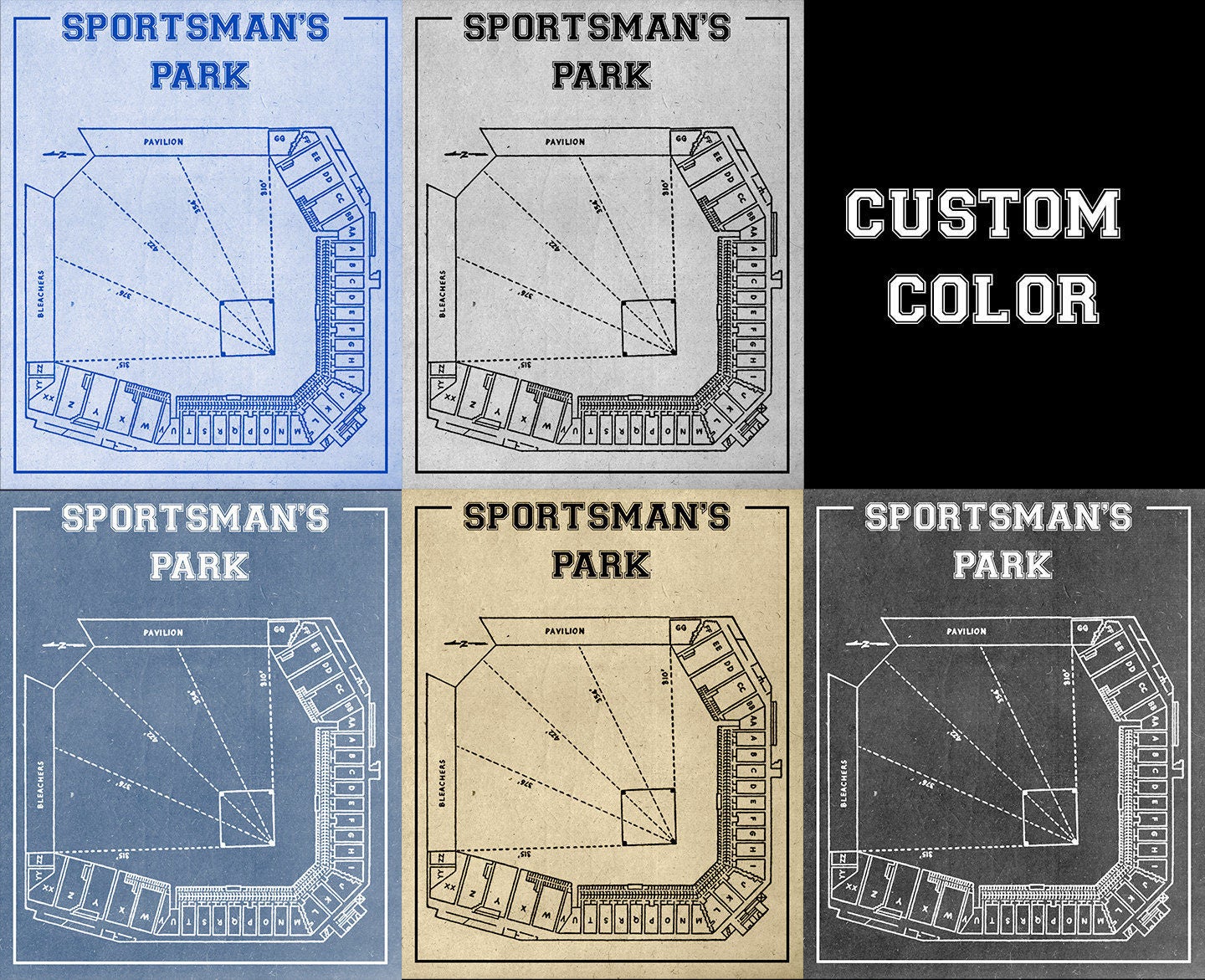 Vintage Print of Sportsman&#39;s Park Seating Chart St. Louis Cardinals Baseball Blueprint on Photo ...