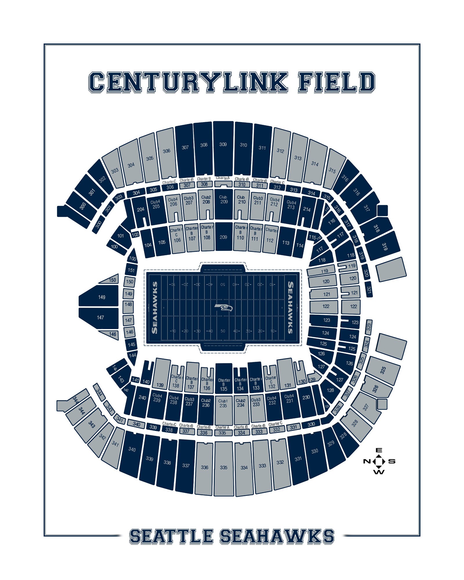 Vintage Style Print of Centurylink Field Seating Chart on Etsy