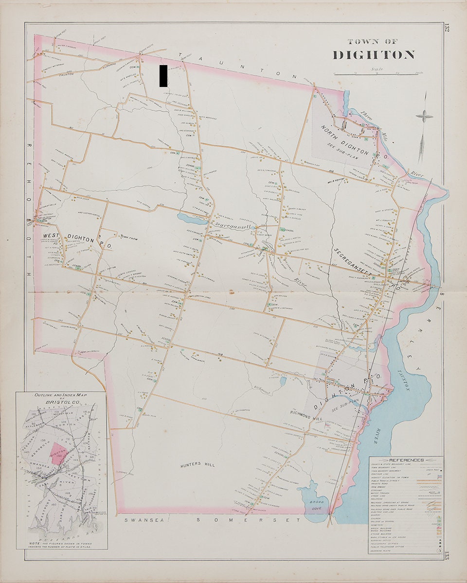 Print of Antique Town Map of Dighton Massachusetts on Photo Etsy