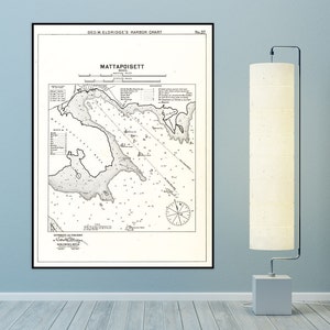 Stampa antica della carta nautica di Mattapoisett, Massachusetts su carta fotografica, carta opaca o tela giclée a scelta