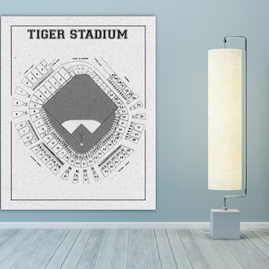 Vintage Detroit Tiger Stadium sittplatskarta Tryck: Foto, Matt eller Canvas