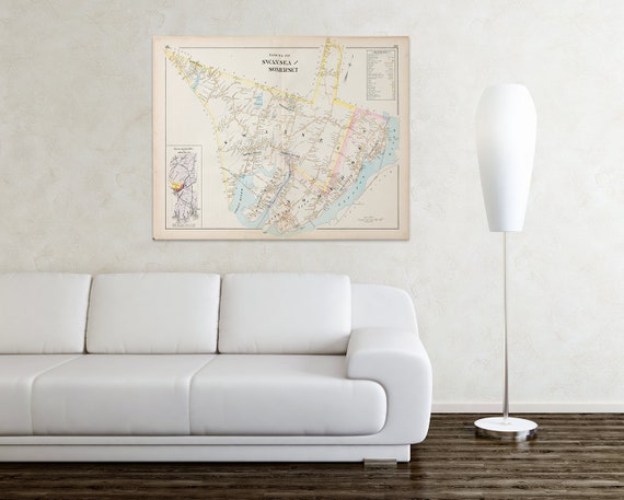 Matte Paper and Stretched Canvas Print of Antique City Map of Raynham Massachusetts on Photo Paper
