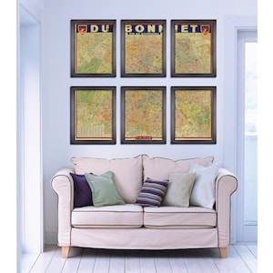 6 and 9 Panel Vintage Print of Dubonnet Paris street Map on Premium Photo Luster Paper, Heavy Matte Paper, or Stretched Canvas