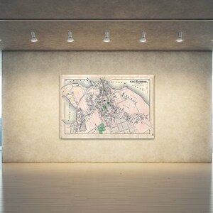 Antiker Druck einer Sag Hafen Karte von Long Island, NY auf Ihrer Wahl von Fotopapier, Matte Papier oder Leinwand Giclée