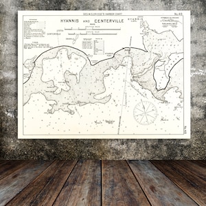 Antiker Druck einer Hyannis Centerville Cape Cod Landkarte auf Ihrer Wahl von Fotopapier, Mattem Papier oder Leinwand Giclée