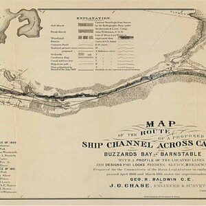 Vintage Cape Cod Kanal Massachusetts Boston Map auf Fotopapier Mattpapier oder Leinwand-Kunst-Dekor Giclee Antik