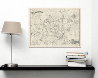 Vintage Print of Lake Minnetonka Map on Matte Paper, Photo Paper, or Stretched Canvas
