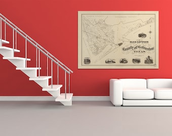 Antieke kaart Galveston, Texas: vintage stijl op canvas of papier