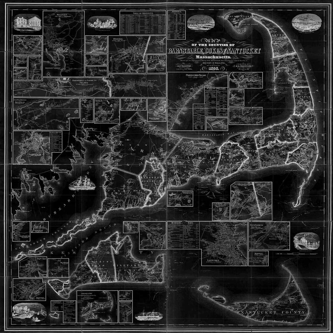Print of Antique Vintage Cape Cod and Vicinity Map on Photo Etsy