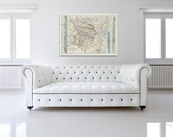 Impresión vintage de mapa de las montañas Catskill, lustre premium o lienzo