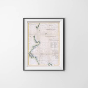 Afdruk van de vintage kaart van de stad New England Harbor Portland Maine to Race Point op fotopapier, mat papier of canvas