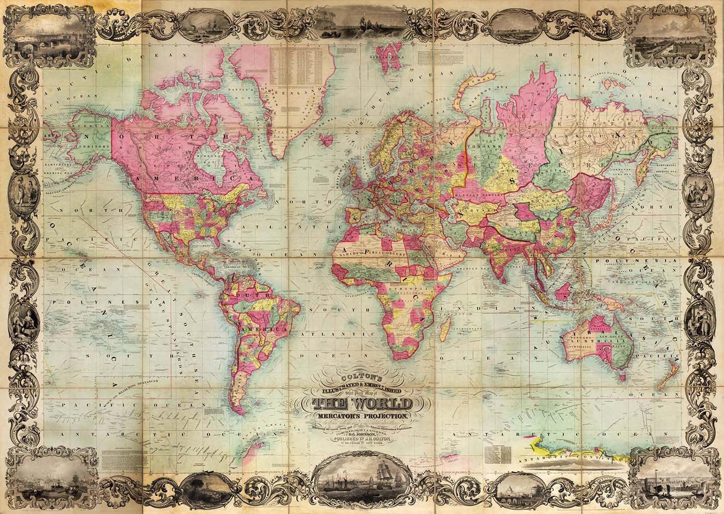 vintage antique world map print on matte paper photo paper or