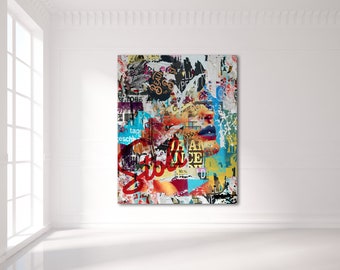 Impresión artística de collage de mujer abstracta: foto moderna o papel mate