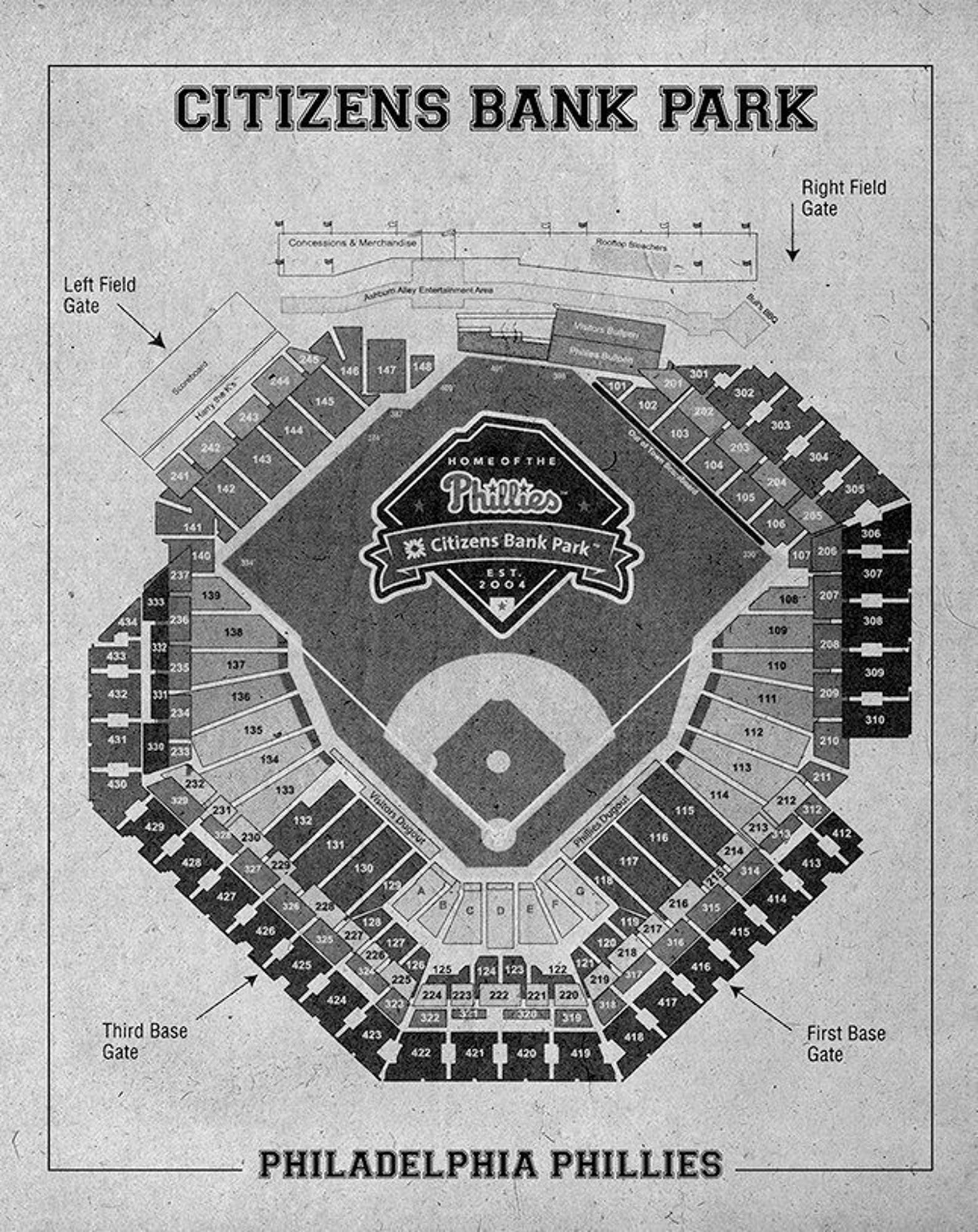 Vintage Print of Citizens Bank Park Seating Charts Phillies Etsy