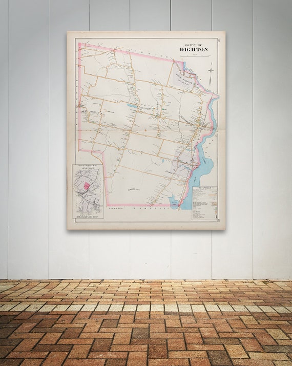 Matte Paper and Stretched Canvas Print of Antique City Map of Raynham Massachusetts on Photo Paper