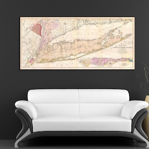 Vintage antik Druck von Long Island Karte auf Ihrer Wahl von Fotopapier, Mattpapier oder gestreckt Leinwand