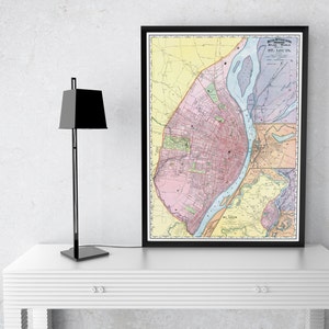 Impresión de un mapa antiguo de San Luis en papel fotográfico, papel mate y lienzo estirado.