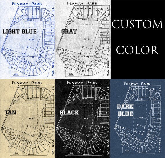 Print of Vintage Boston Red Sox Fenway Park Seating Chart Print on Paper or  Canvas, Man Cave Wall Art, Gift For Him, Baseball Coach gift,
