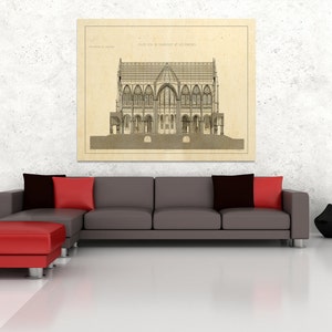 Impressão antiga da gravura da Catedral de Chartres na cor de sua escolha e papel fotográfico, papel fosco ou tela Giclée