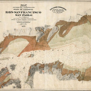 Antike vintage stil Bays San Francisco San Pablo Fotopapier, Matt oder Leinwand Wand Kunst Dekor ca Kalifornien Seekarte