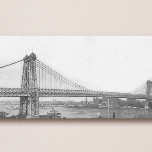 Foto estilo vintage antigo de East River Papel fotográfico, fosco ou tela Decoração de arte de parede Nova York Barcos Rio 1900