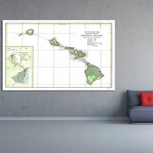 Kunstdruck der Karte von Hawaii-Inseln auf mattem Fotopapier oder Keilrahmen