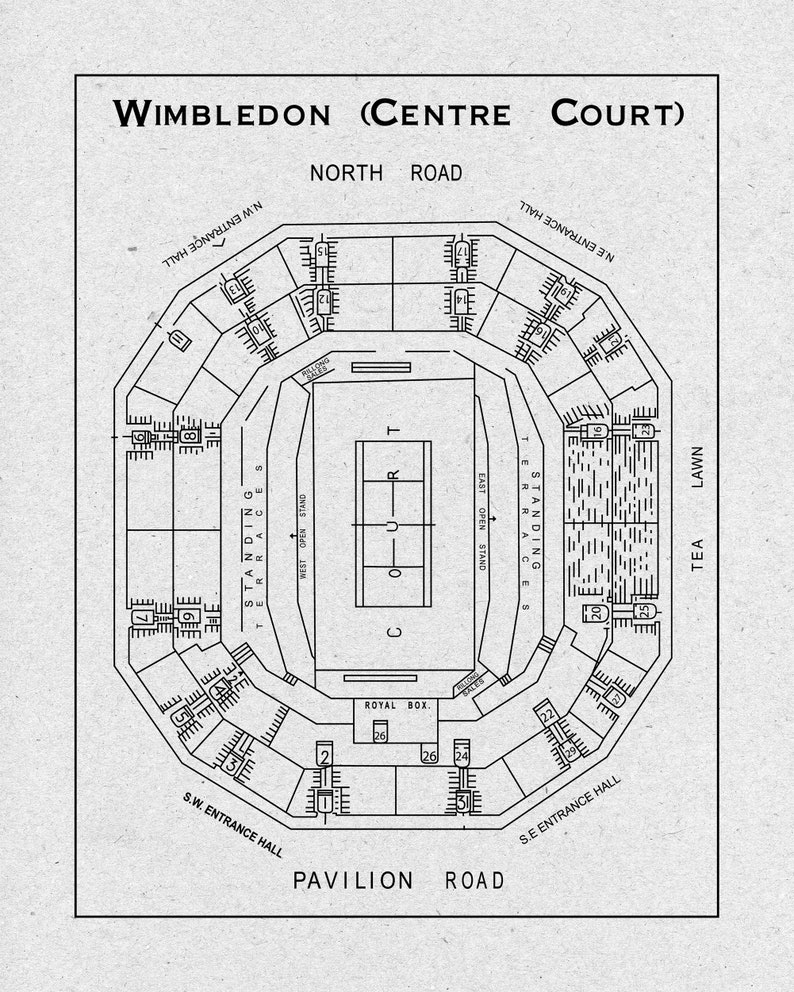 Print of Vintage Wimbledon Center Seating Chart Seating Chart Etsy