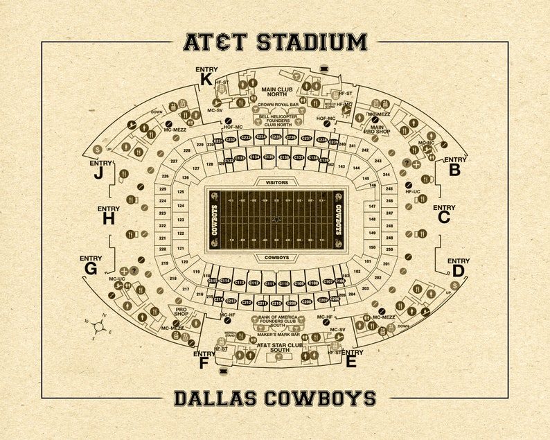 Vintage Dallas Cowboys AT&T Stadium Seating Chart Print - Etsy Australia