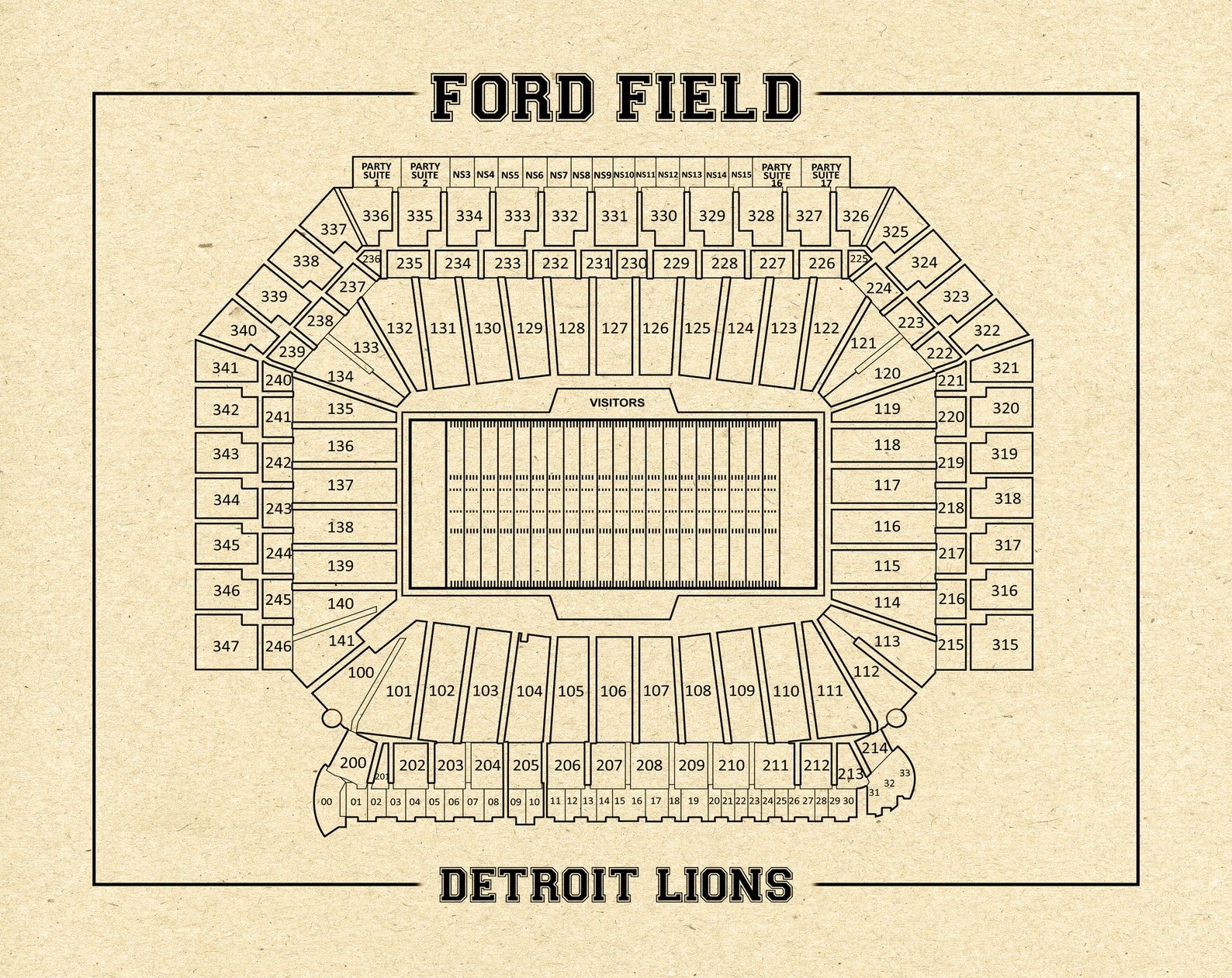 Print of Vintage Ford Field Seating Chart on Photo Paper - Etsy