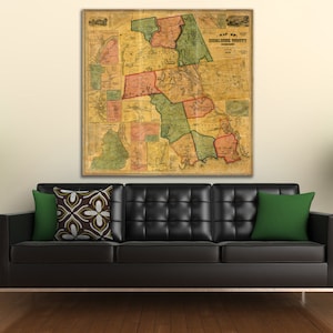 Vintage Karte von Mid Century County auf Fotopapier, Mattpapier oder gespannter Leinwand